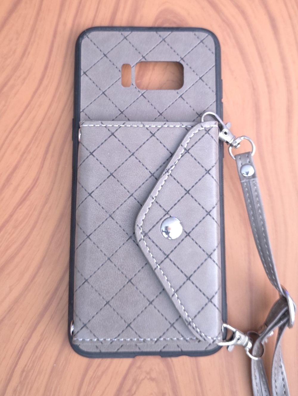 Samsung S8 PLUS - Gray Quilted Wallet Phone Case with Shoulder/Crossbody Strap
